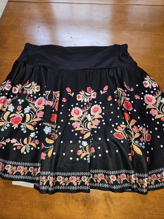 None Dresses & Skirts - Black Floral A-Line Skort with Pink & Gold Embroidery